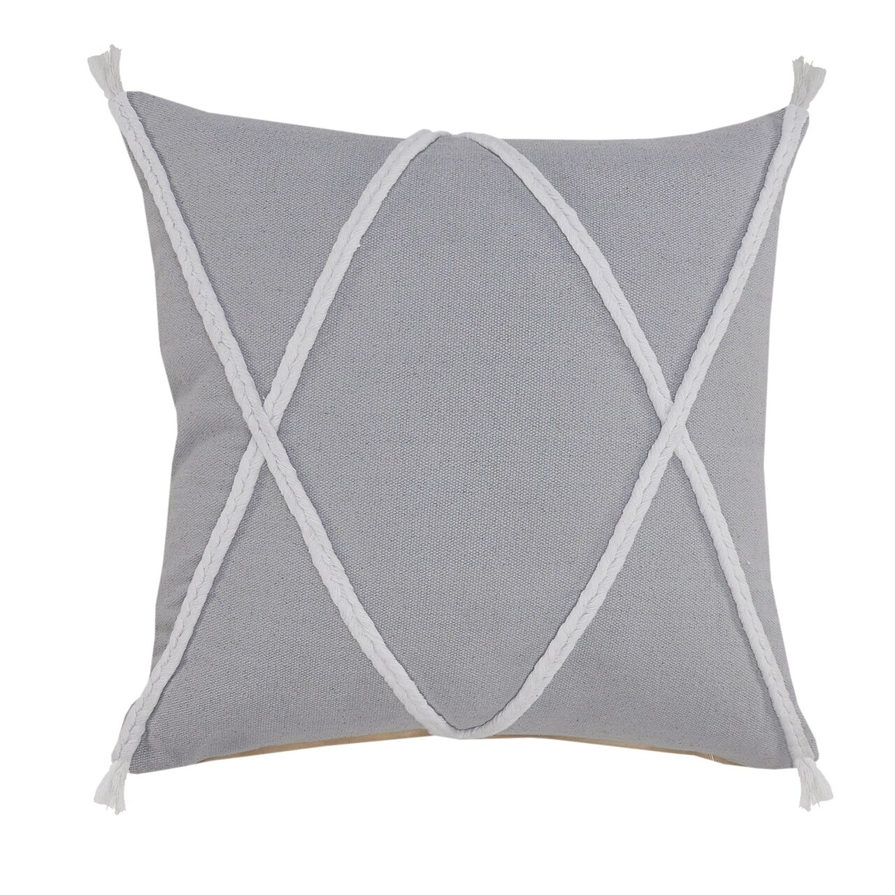 Laddha Home Designs 20" Gray and White Geometric Braided Square Throw Pillow